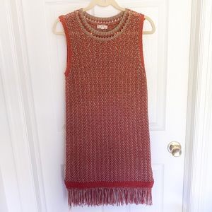 Adorable Burnt Orange and Tan Crochet Tunic Dress
